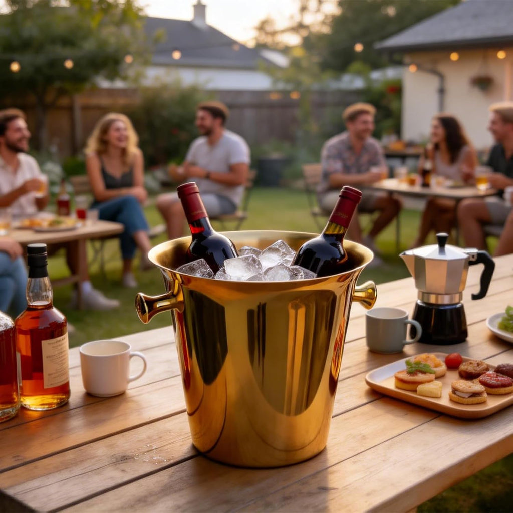 Ice Bucket with Stand, Vertical Stainless Steel Champagne Bucket, Ice Container,Standing Wine Cooler,Wedding Beer KTV Barbecue Club Bar 5L(Gold, 2 Packs)