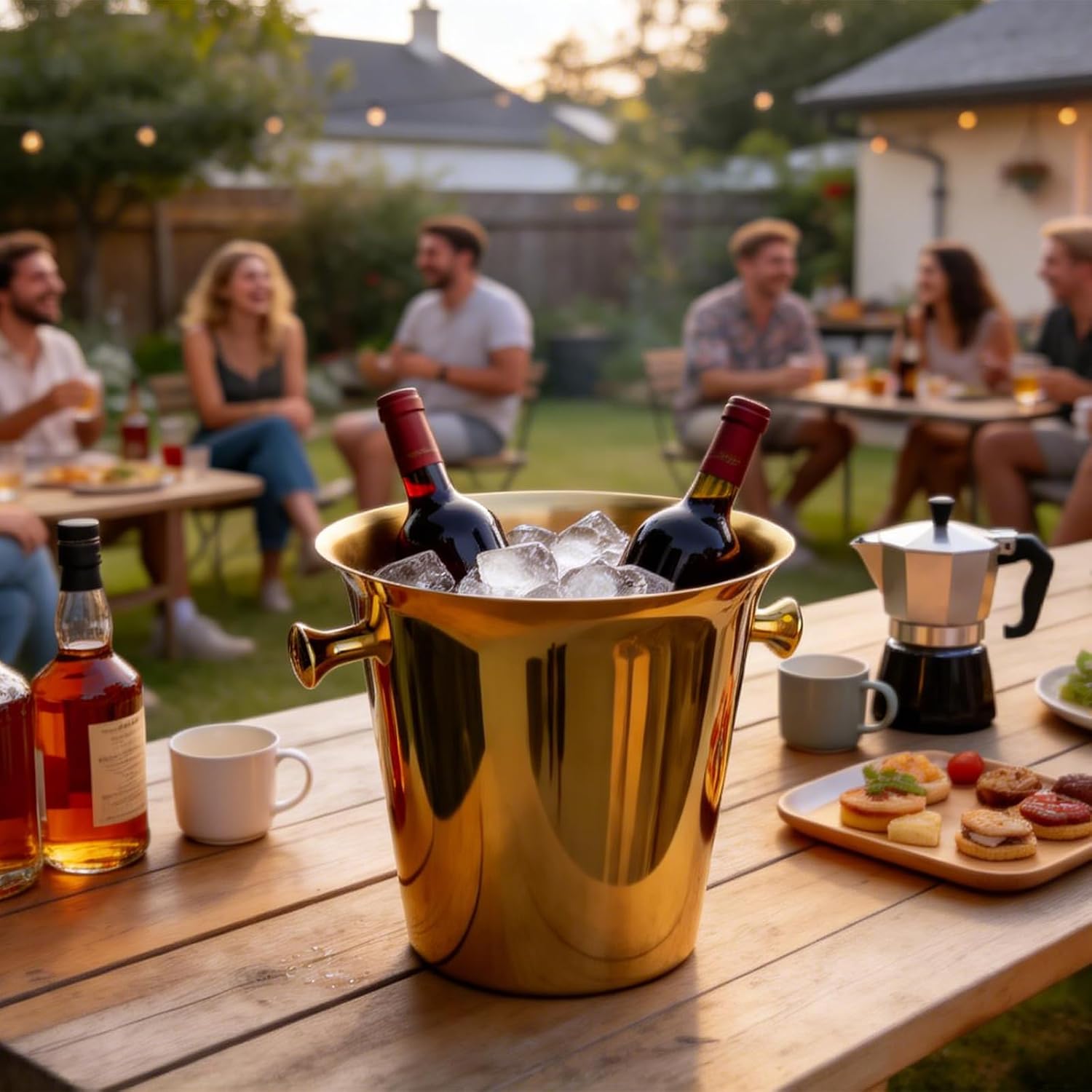 Ice Bucket with Stand, Vertical Stainless Steel Champagne Bucket, Ice Container,Standing Wine Cooler,Wedding Beer KTV Barbecue Club Bar 5L(Gold, 2 Packs)