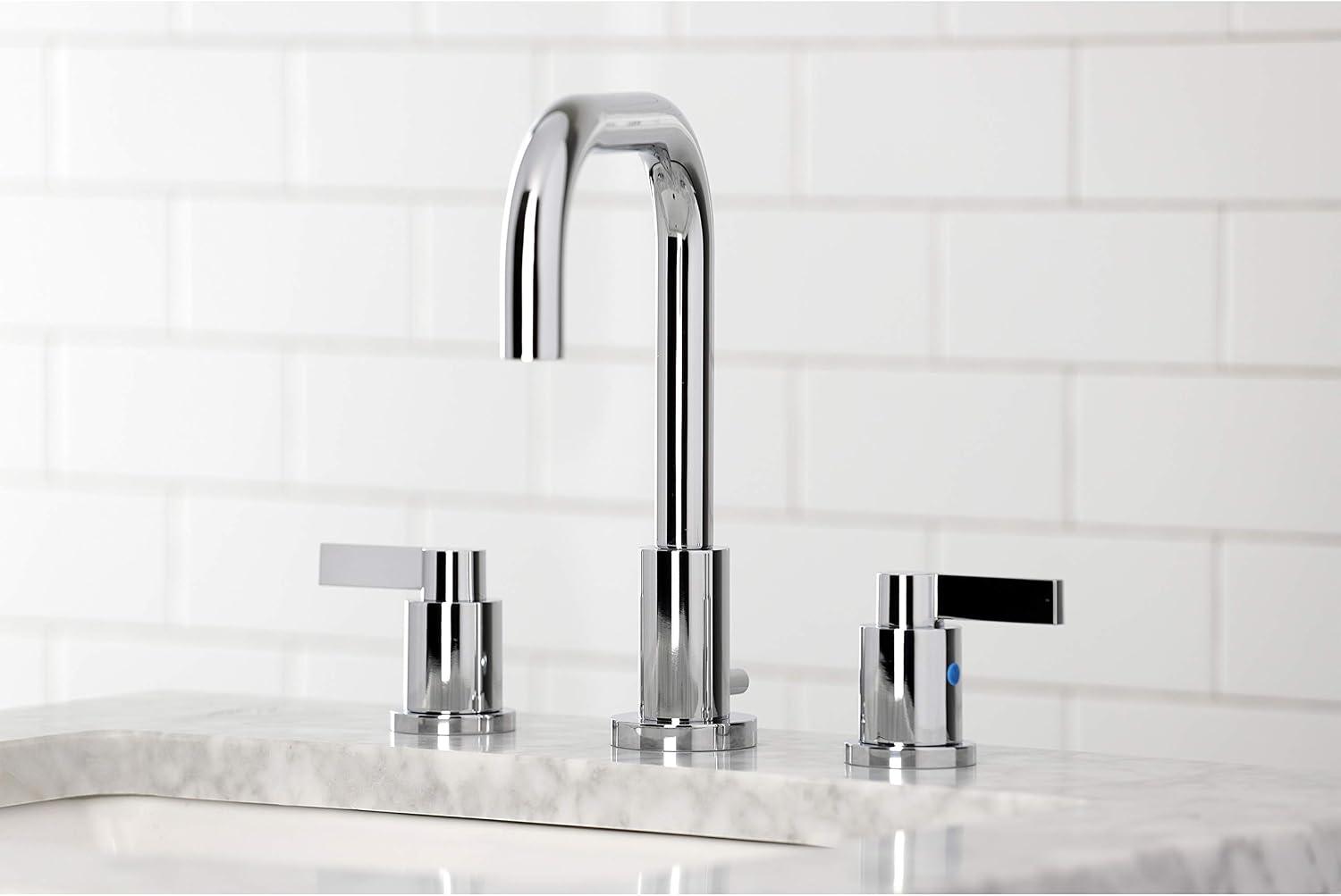 Kingston Brass FSC8931NDL NuvoFusion Widespread Bathroom Faucet with Pop-Up Drain, Polished Chrome