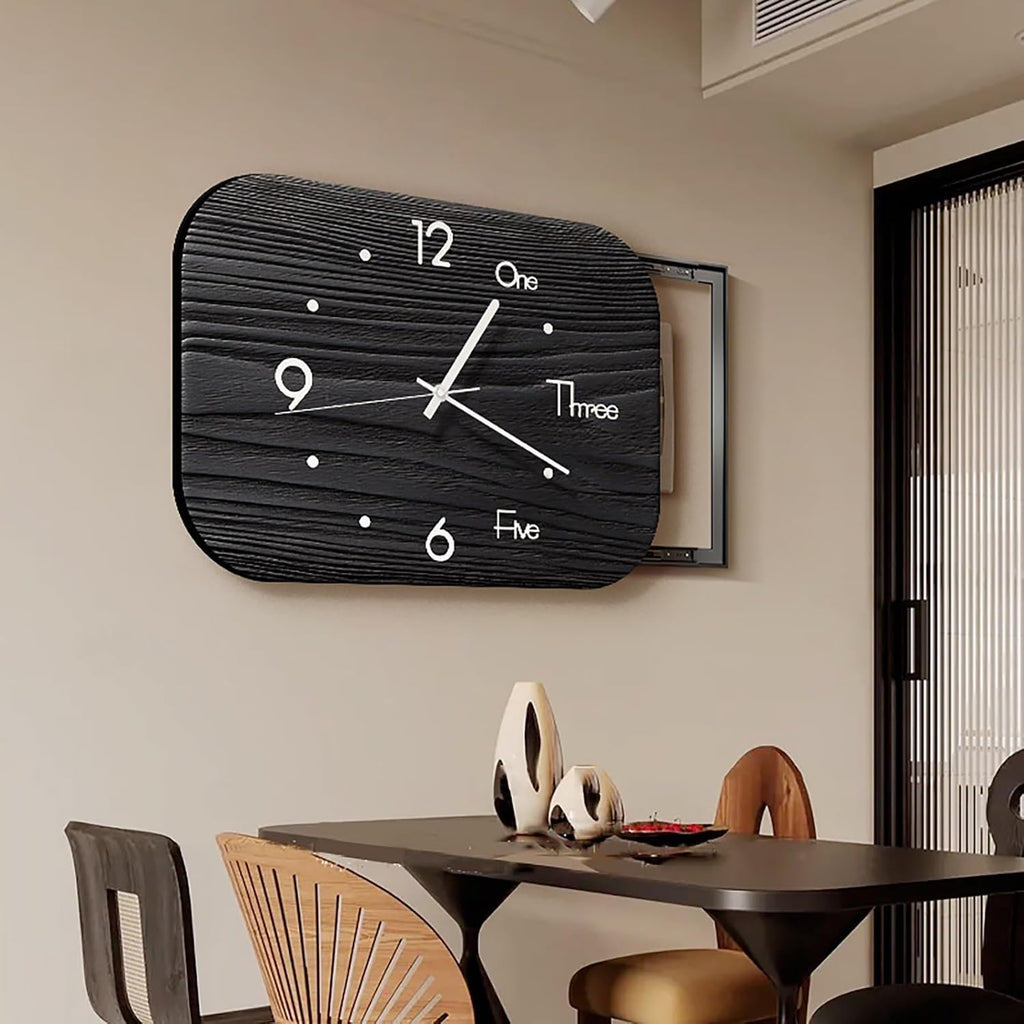 Electrical Panel Cover Retro Electrical Panel Cover with Analog Clock, Sliding Fuse Box Cover with Aluminum Alloy Frame, Electric Meter Box Cover Artwork Decorative Wall(Black,WXH-55x39CM-21.7X15.4')
