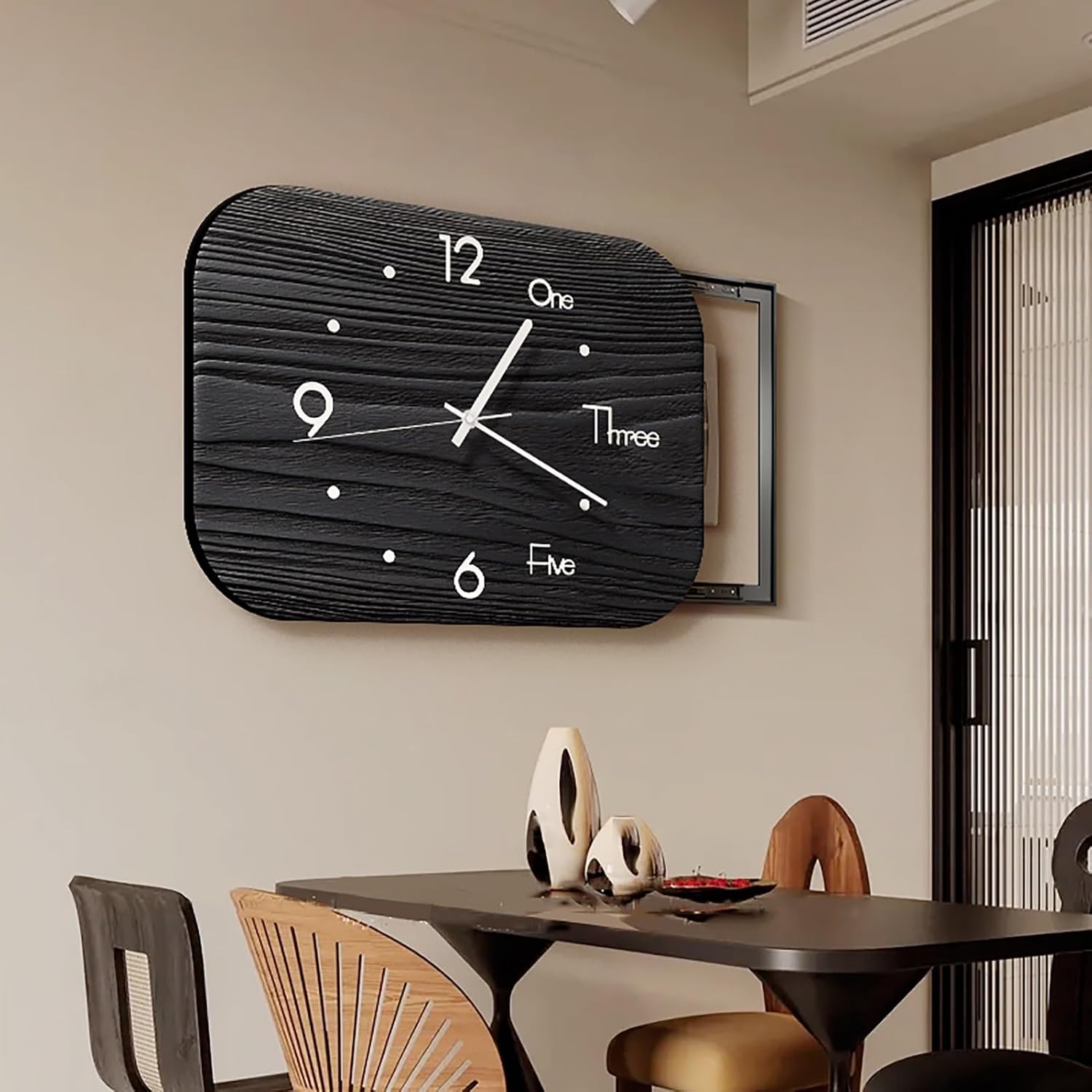 Electrical Panel Cover Retro Electrical Panel Cover with Analog Clock, Sliding Fuse Box Cover with Aluminum Alloy Frame, Electric Meter Box Cover Artwork Decorative Wall(Black,WXH-61x44CM-24X17.3')