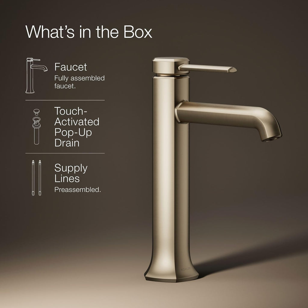 Kohler 27003-4-BV Occasion® Tall Single-Handle Bathroom Sink Faucet, 1.2 gpm, Vibrant Brushed Bronze