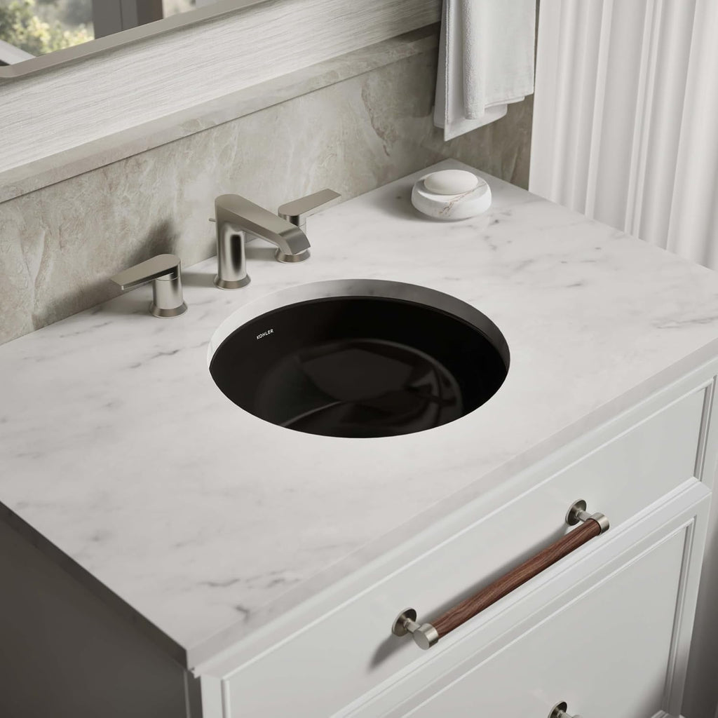KOHLER K-29000-7 Caxton Undercounter Bathroom Sink, Round, Black Black