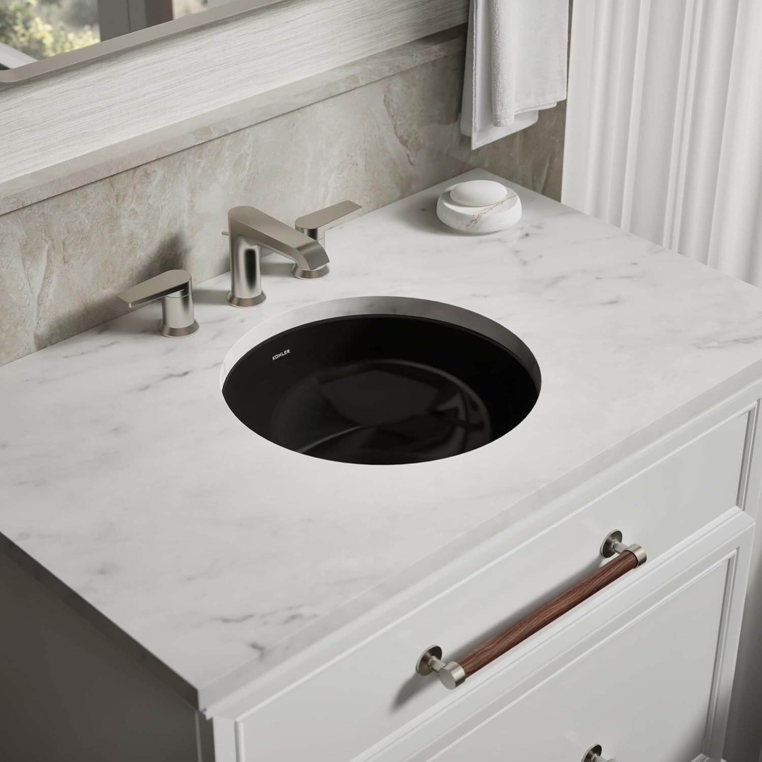 KOHLER K-29000-7 Caxton Undercounter Bathroom Sink, Round, Black Black