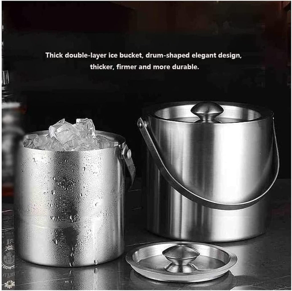Ice Bucket Champagne Bucket Stainless Steel Ice Bucket With Lid Double-Layer Insulation Cooler Bucket Suitable For Bar Ice Buckets for Parties (Color : Silver, Size : 16.5 * 15cm) (Silver 17*19cm)