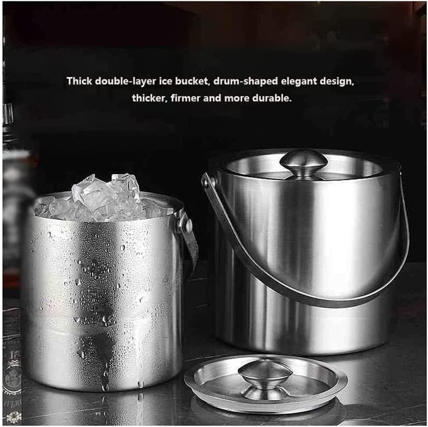 Ice Bucket Champagne Bucket Stainless Steel Ice Bucket With Lid Double-Layer Insulation Cooler Bucket Suitable For Bar Ice Buckets for Parties (Color : Silver, Size : 16.5 * 15cm) (Silver 17*19cm)