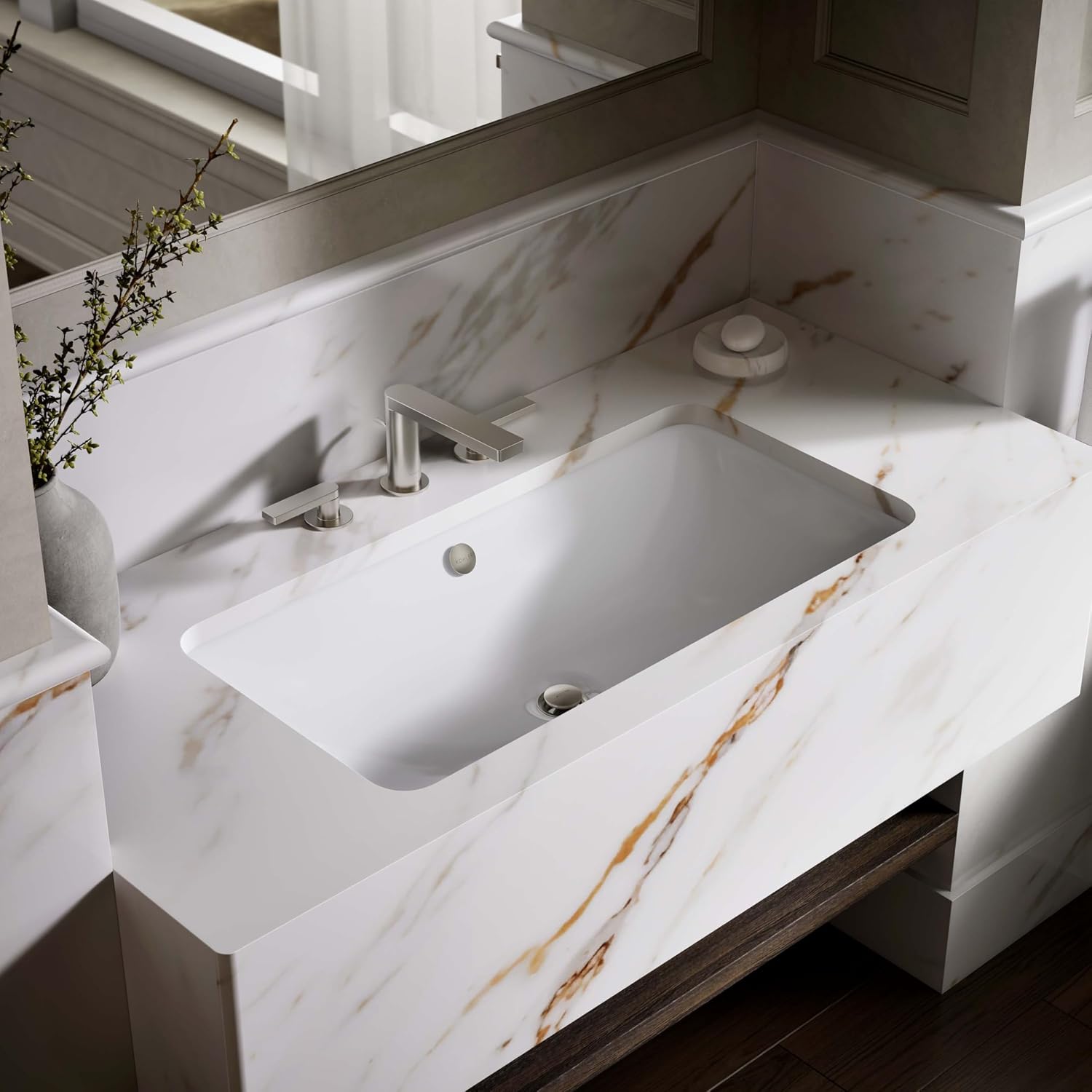 KOHLER K-20212-0 Bathroom Sinkiron Plains large Rectangular Basin., White
