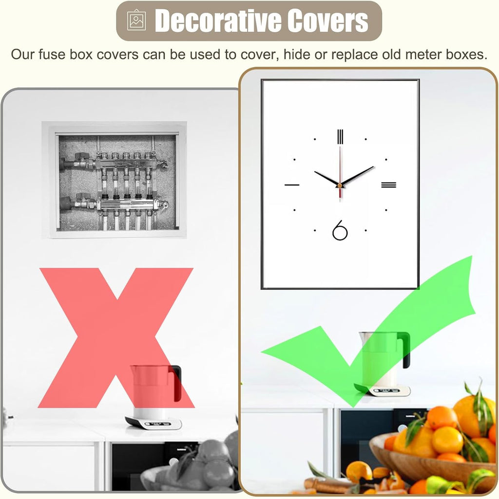 Vertical Breaker Box Cover with Clock, White Electrical Panel Lid with Crystal Panel, Decorative Electric Meter Box Plate for Fuse Box/Junction Box(Light Coffee,35x45cm(13 3/4x17 3/4in))
