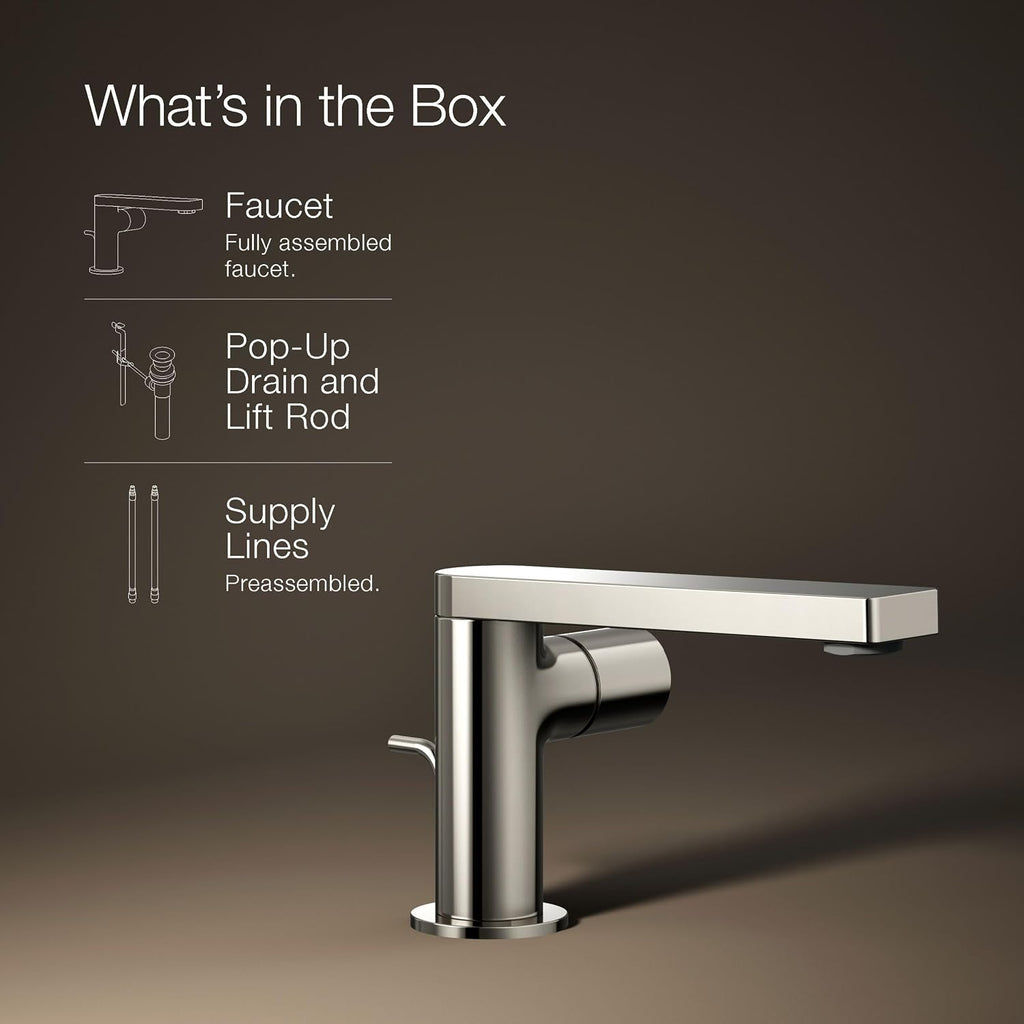Kohler 73050-7-SN Composed® Single-Handle Bathroom Sink Faucet with Cylindrical Handle, 1.2 gpm, Vibrant Polished Nickel