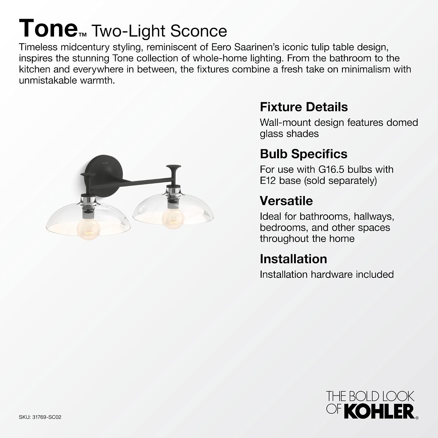 Tone 2 Light Sconce - Brushed Nickel 31769-SC02-BNL Kohler