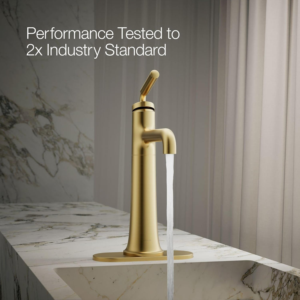 Kohler 26437-4-2MB Tone™ Tall Single-Handle Bathroom Sink Faucet, 1.2 gpm, Vibrant Brushed Moderne Brass
