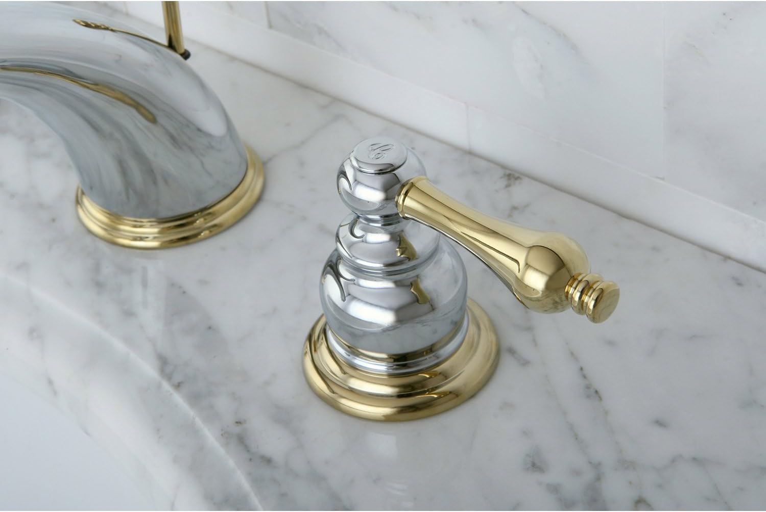 Kingston Brass KB974AL Victorian Widespread Lavatory Faucet with Metal lever handle, Polished Chrome and Polished Brass,8-Inch Adjustable Center