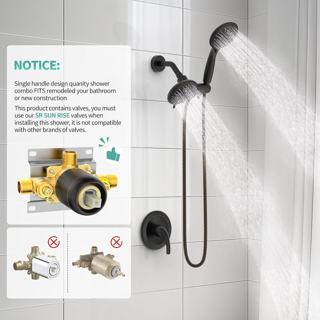SR SUN RISE High Pressure 3-Way Rainfall Shower Faucet, 3 in 1 Shower Head and Handheld Shower Combo Set with 71' Hose, Easy to Clean Bathtub or Pets, Valve and Shower Trim Kit, Oil Rubbed Bronze