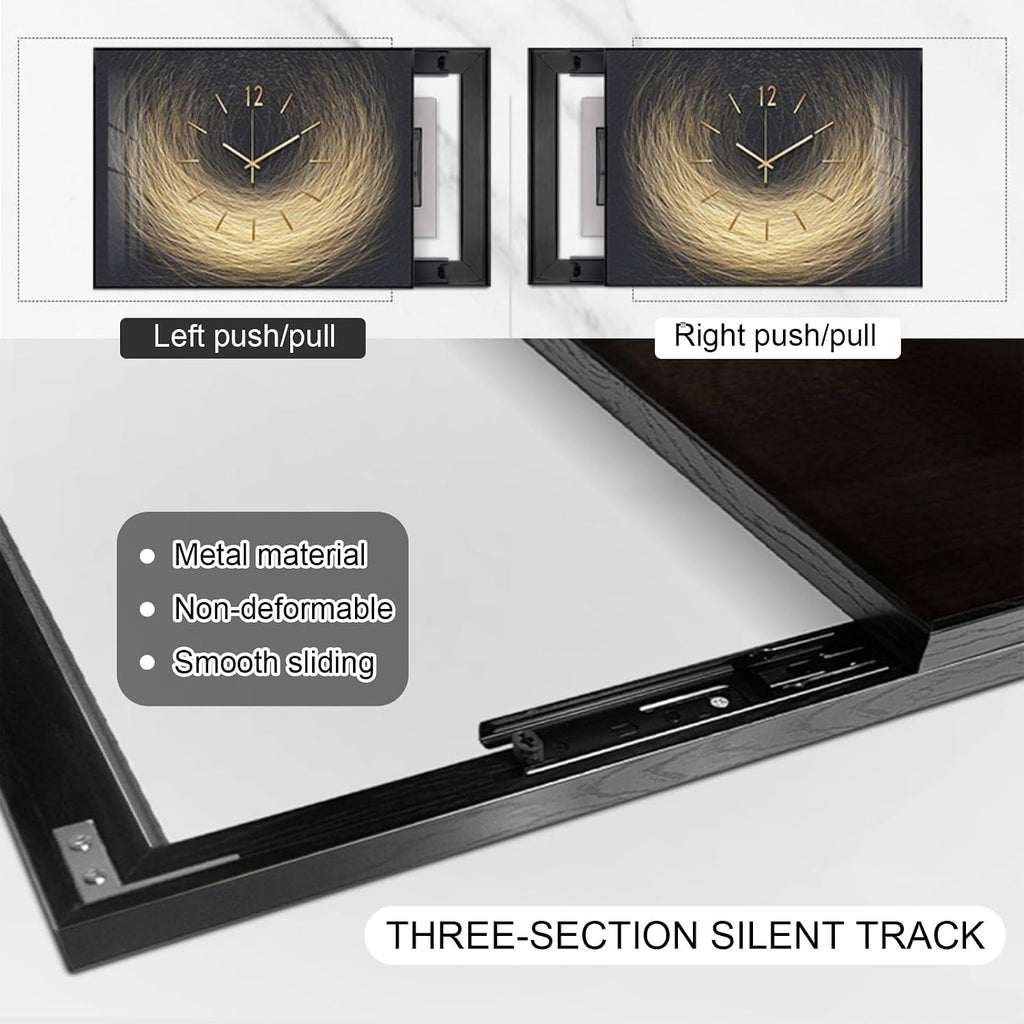 Decorative Painting Cover with Clock, Hidden Circuit Breaker Panel, Wall Mounted Electrical Panel Cover, Push-Pull Design for Home Office(Black 3,80 * 60cm/31.5 * 23.6in)