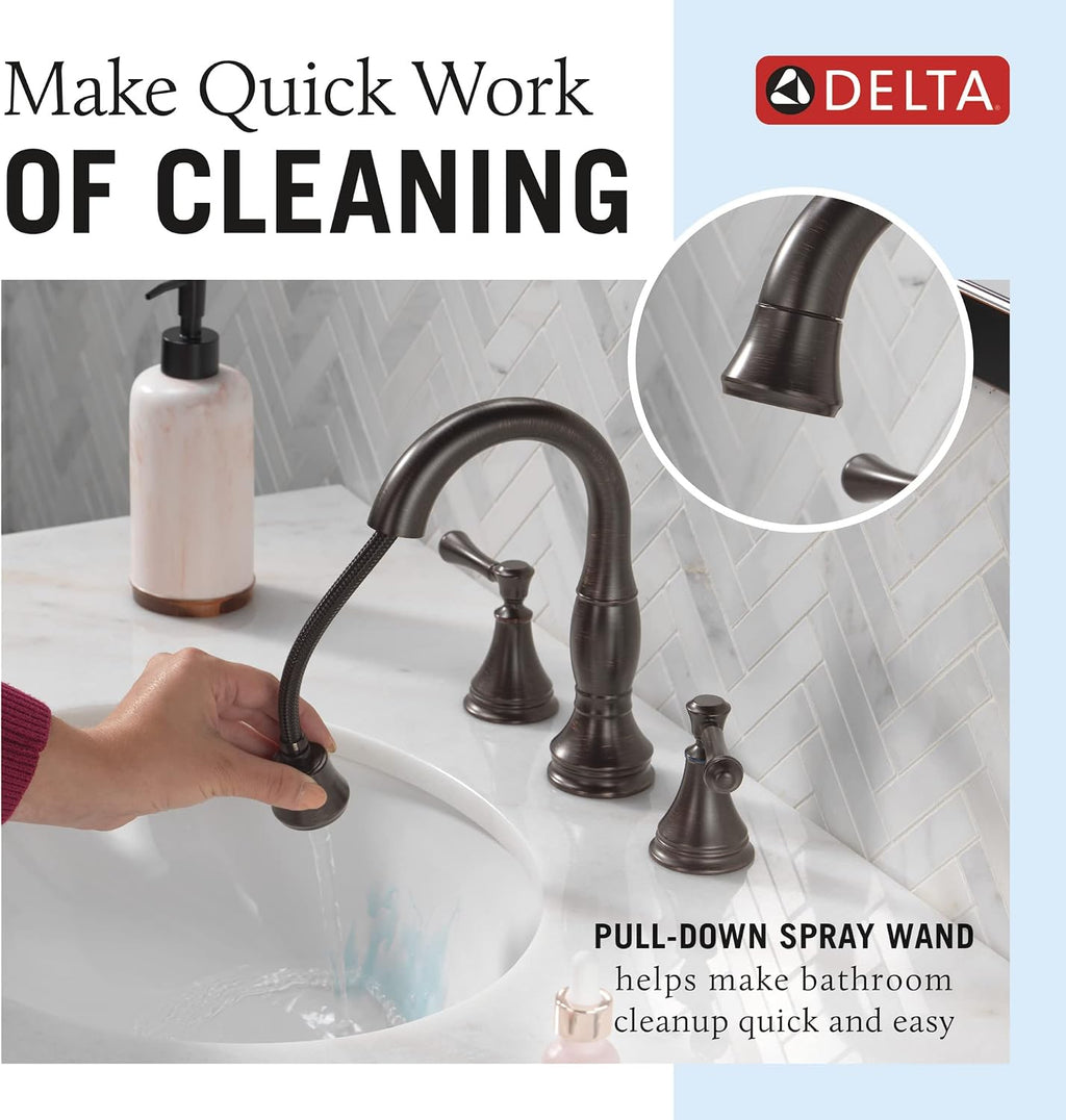 Delta Faucet Cassidy Pull Down Bathroom Faucet, Bathroom Pull Out Faucet, Oil Rubbed Bronze Widespread Bathroom Faucet 3 Hole Pull Down, Bathroom Sink Faucet Magnetic, Venetian Bronze 3597-RBPD-DST