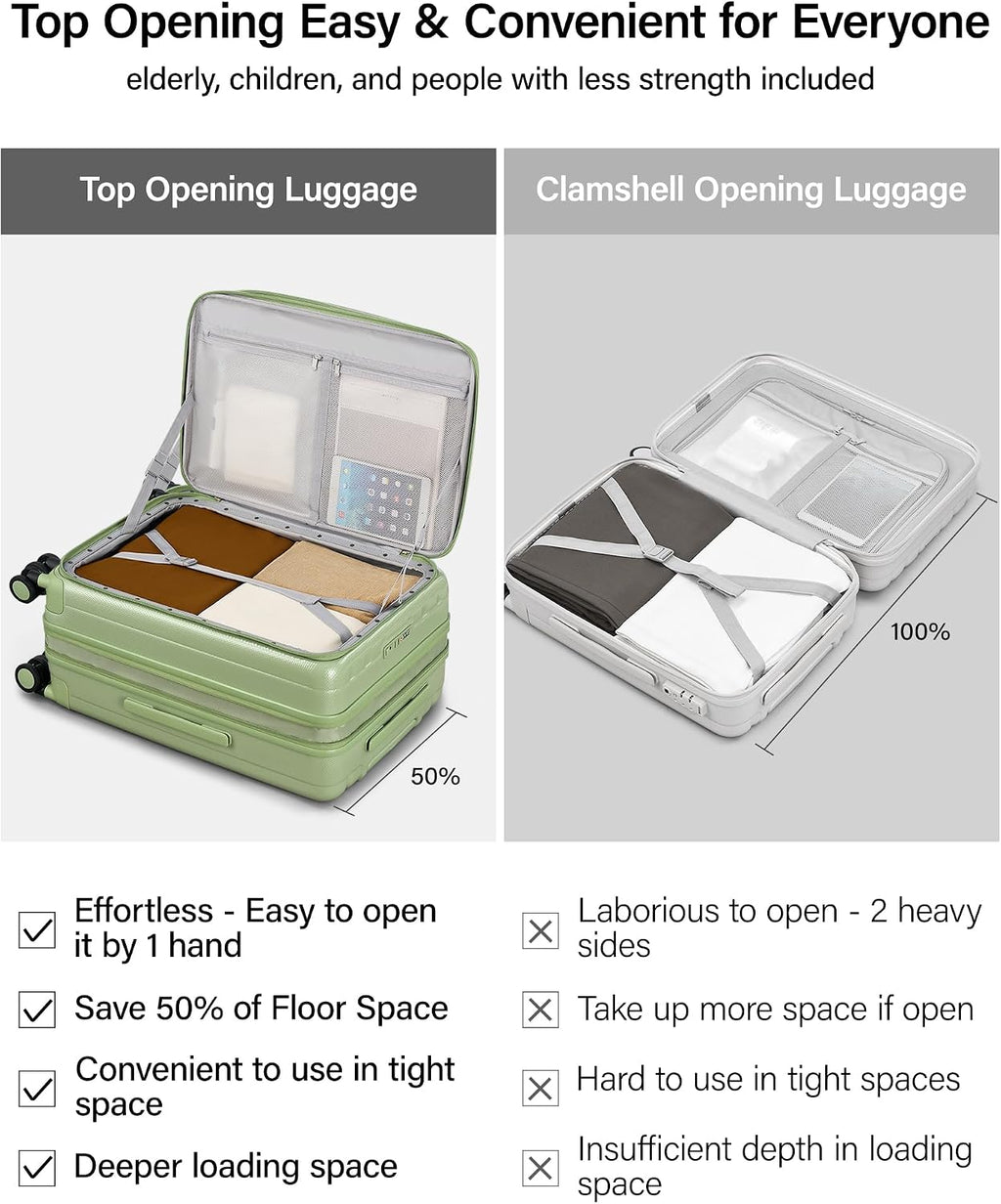 Hanke 24 Inch Expandable Luggage Top Opening Checked Bag Luggage Hard Shell Suitcases with Wheels Lightweight Travel Luggage Medium Suitcase with Lock for Woman Men-Bamboo Green