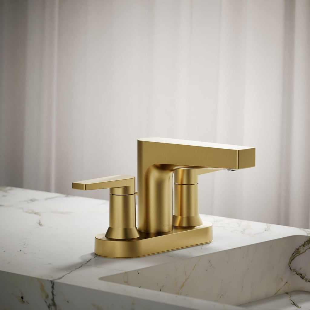 KOHLER K-97031-4-2MB Taut Centerset Bathroom Sink Faucet, 1.2 GPM, Two-Handle Faucet, Minimalist Design, Corrosion Resistant, Vibrant Brushed Moderne Brass