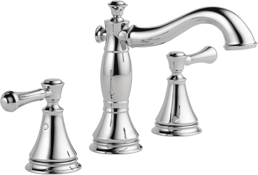 Delta Cassidy Chrome Bathroom Faucet 3 Hole, 8 Inch Widespread Bathroom Sink Faucet for Vanity, Metal Push-Pop Drain Assembly, Chrome 3597LF-MPU