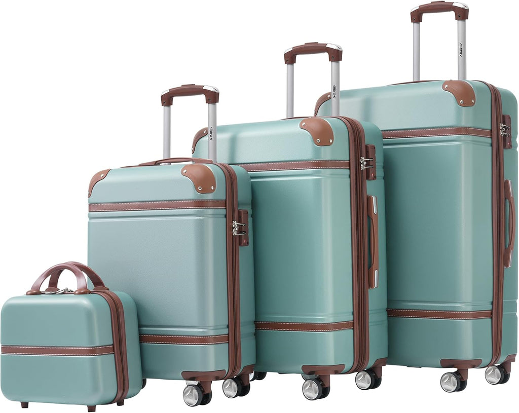 Merax Luggage Set 3 Piece Suitcase Set with 1 Cosmetic Case Expandable Spinner Wheels Vintage Luggage Sets(Blue Green,20'+24'+28')