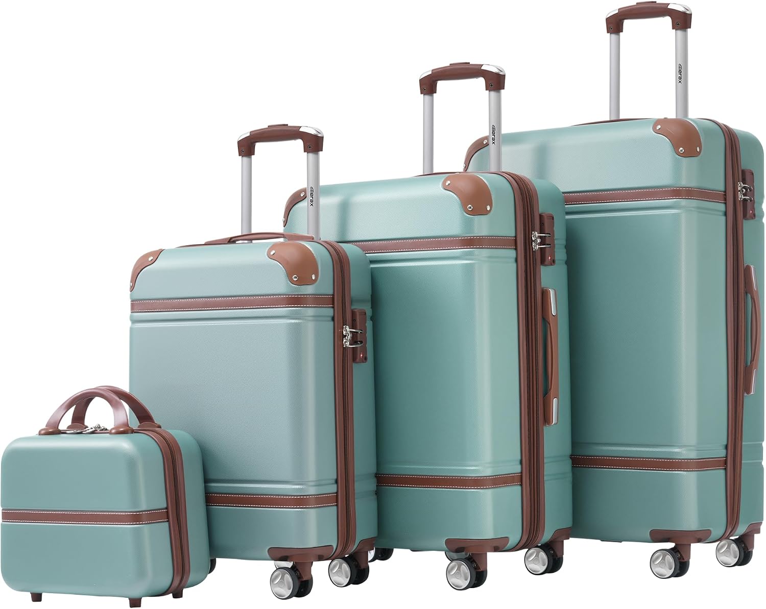 Merax Luggage Set 3 Piece Suitcase Set with 1 Cosmetic Case Expandable Spinner Wheels Vintage Luggage Sets(Blue Green,20'+24'+28')
