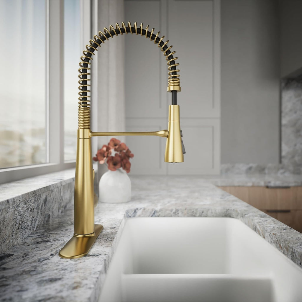 KOHLER 22033-2MB Simplice Kitchen Sink Faucet, Three Function Sprayhead, Vibrant Brushed Moderne Brass