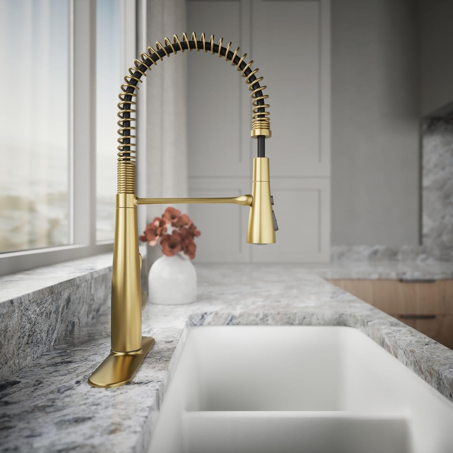 KOHLER 22033-2MB Simplice Kitchen Sink Faucet, Three Function Sprayhead, Vibrant Brushed Moderne Brass