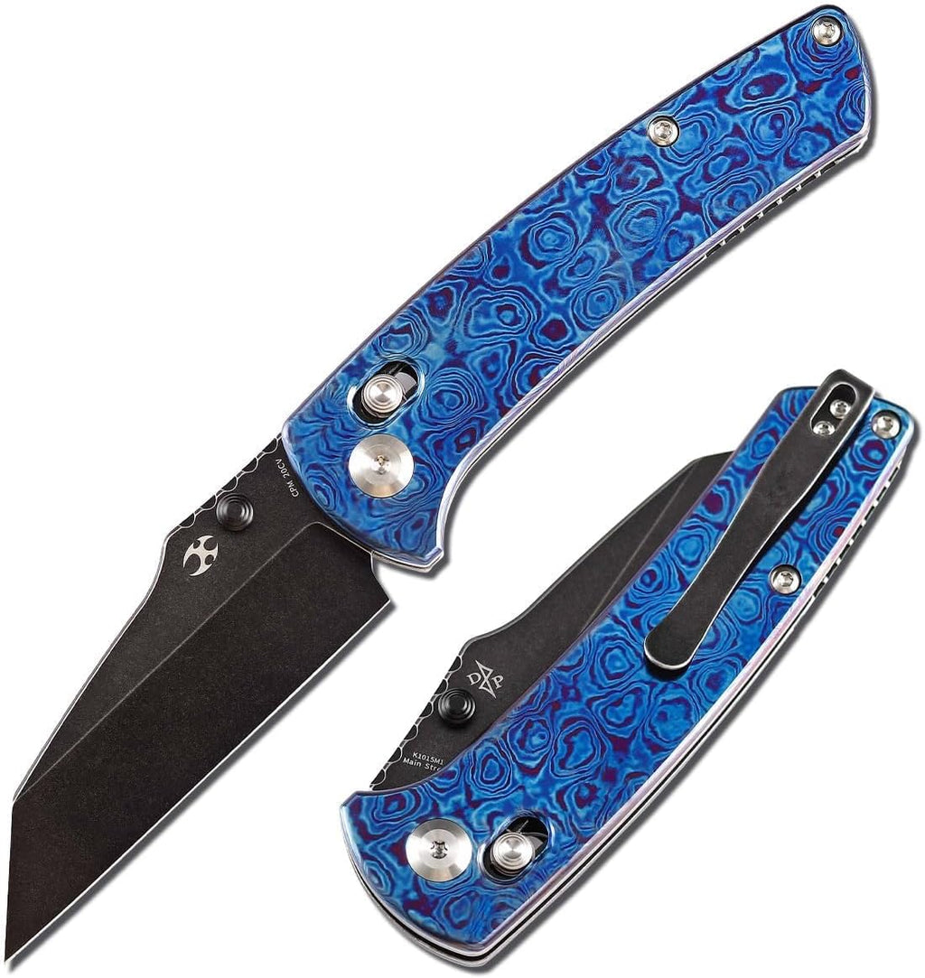 KANSEPT Elite Main Street Pocket Knife, 3.36'' Blackwash 20CV Sharp Tanto Blade, Timascus Handle with Axis Lock and Thumb Stud, Perfect Clip for EDC, Camping Survival Folding knives K1015M1