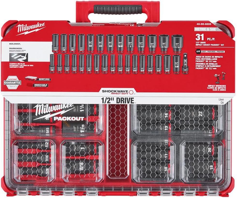 Milwaukee Electric - Shockwave Impact Duty. Socket 1/2. DR 31PC PACKOUT