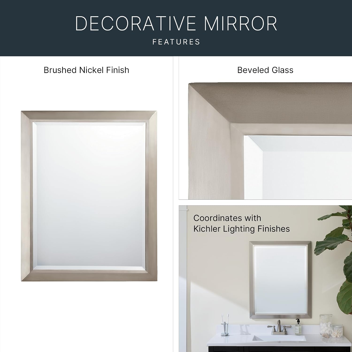 Kichler 30' Rectangular Wall Mirror in Brushed Nickel, (24' W x 30' H), 41011NI