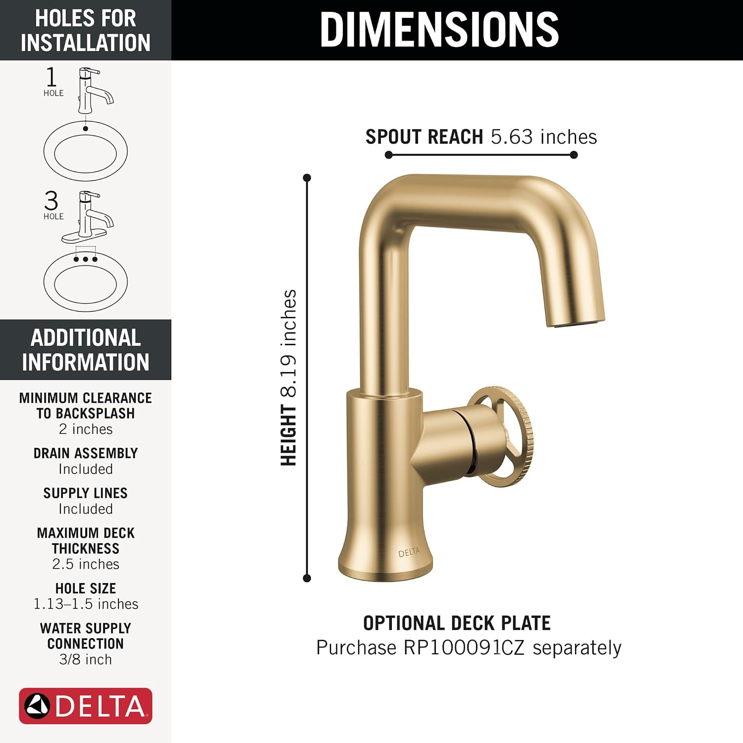 Delta Trinsic U-Spout 1-Hole Bathroom Faucet with Wheel Handle, Gold Single Hole Bathroom Sink Faucet, Metal Push-Pop Drain Assembly, Champagne Bronze 5547HAR-CZ-DST