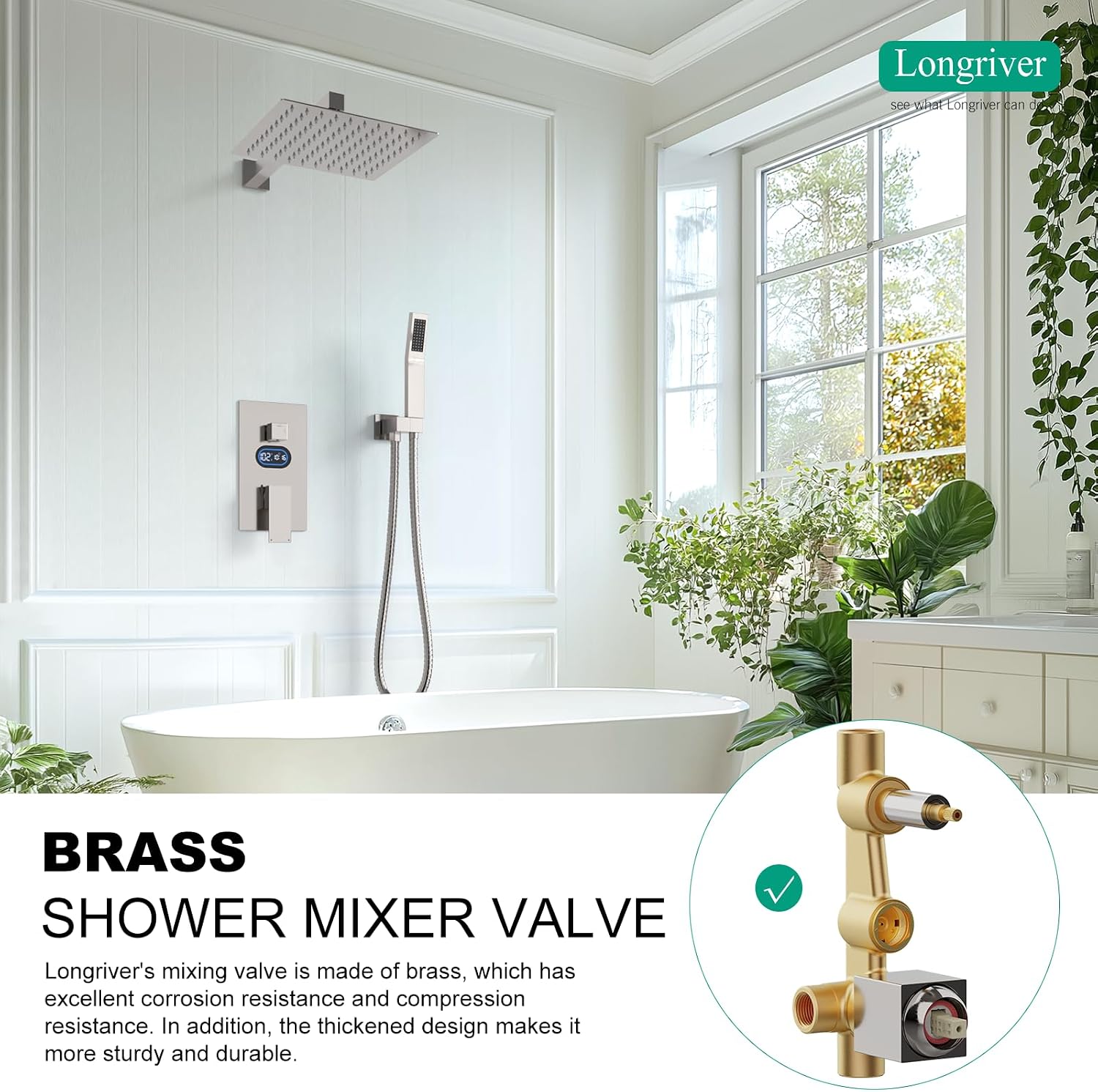 Shower Faucet Set with Hydro Power Temperature Display, Shower System Bathroom 10 Inches Shower Head with Handheld Spray, Wall Mounted Shower Fixtures with Shower Valve and Trim Kit, Brushed Nickel