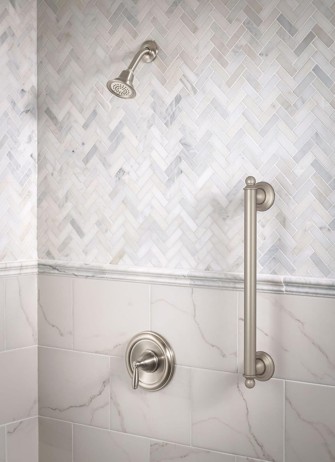 Moen Brantford Brushed Nickel Posi-Temp Pressure Balancing Shower Trim Kit with Shower Head and Lever Handle, Valve Required, T2152BN