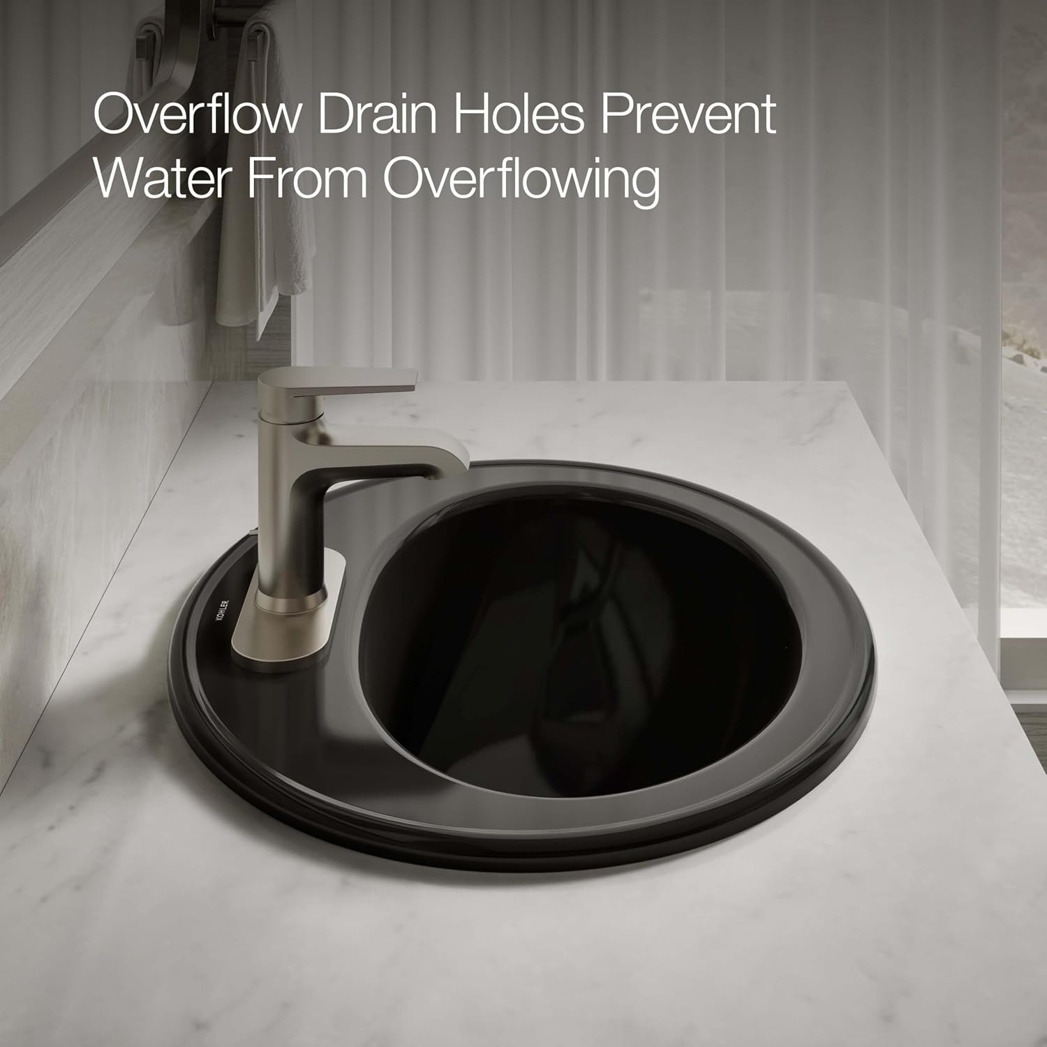 KOHLER K-2196-4-7 Pennington Self-Rimming Bathroom Sink, Black Black
