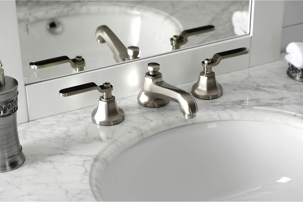 Kingston Brass KS4468KL Whitaker Widespread Bathroom Faucet with Brass Pop-Up, Brushed Nickel