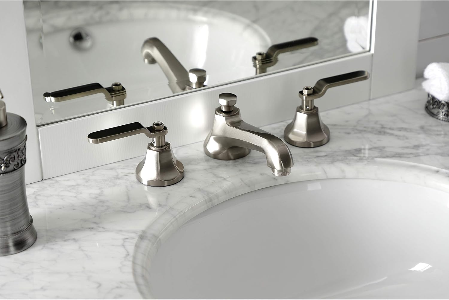 Kingston Brass KS4468KL Whitaker Widespread Bathroom Faucet with Brass Pop-Up, Brushed Nickel