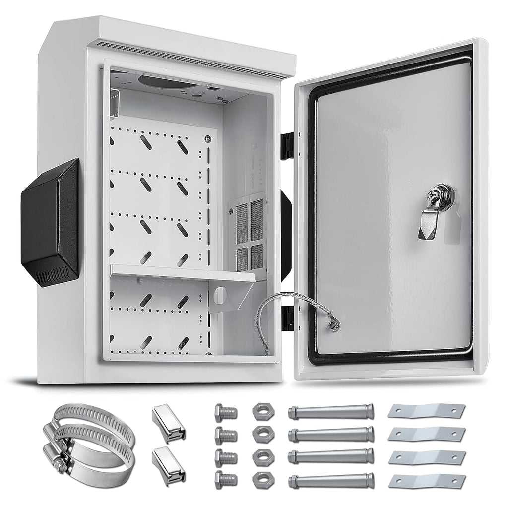 Outdoor Electrical Box, Cold-Rolled Steel Plate, Aluminum Alloy Back Beam, One-Piece Ventilation Design, IP65 Waterproof, Wall/Pole Mounted (15.7' x 11.8' x 5.9')