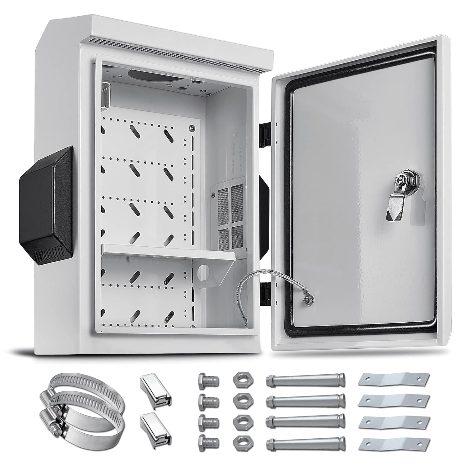Outdoor Electrical Box, Cold-Rolled Steel Plate, Aluminum Alloy Back Beam, One-Piece Ventilation Design, IP65 Waterproof, Wall/Pole Mounted (15.7' x 11.8' x 5.9')