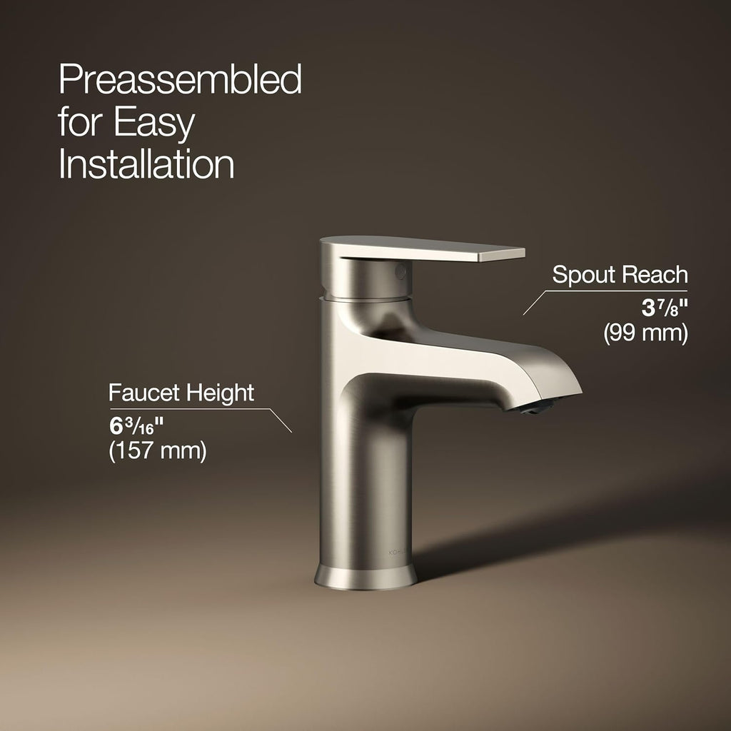 KOHLER K-37894-4-BN Hint® Centerset Bathroom Sink Faucet, Bathroom Faucets for Sink 3-Hole, 1.2 GPM, Vibrant Brushed Nickel