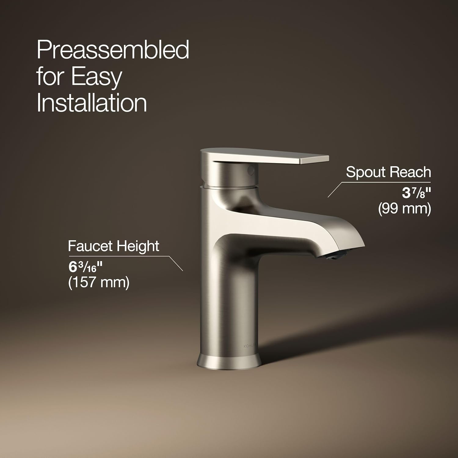 KOHLER K-37894-4-BN Hint® Centerset Bathroom Sink Faucet, Bathroom Faucets for Sink 3-Hole, 1.2 GPM, Vibrant Brushed Nickel