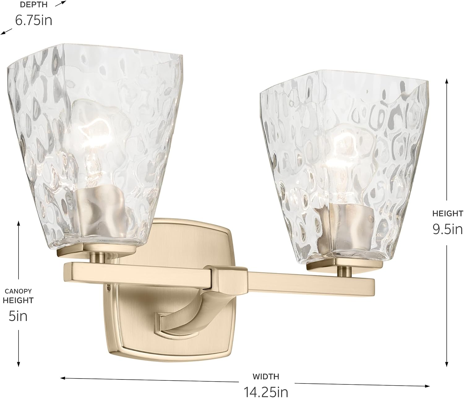 Kichler Marant 14.25' 2-Light Bathroom Vanity Light Fixture with Clear Water Glass in Champagne Bronze for Powder Room Over Mirror (14.25' W x 9.5' H), 55215CPZWTR