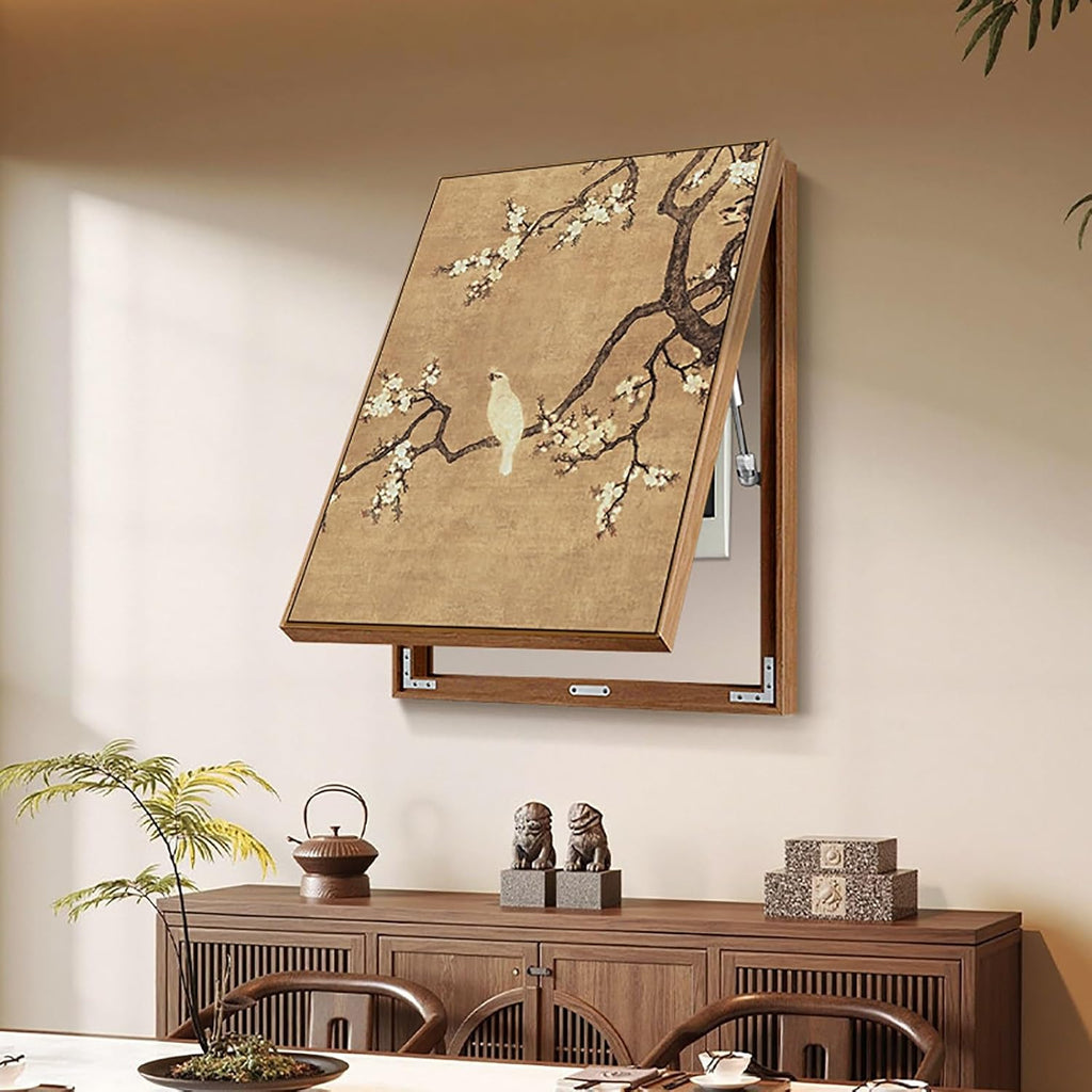 Decorative Fuse Box Cover, Wall Mounted Electrical Panel Cover, Hide Paintings Wall Art with Frame, Oriental Elegance Style, Easy Installation(Brown 18,50 * 70cm/19.7 * 27.5in)