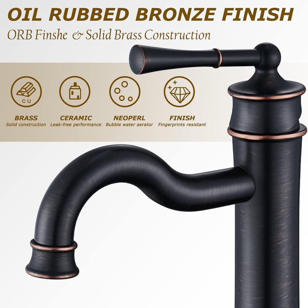 Vessel Sink Faucet ORB Bathroom Tall Faucet Single Hole Deck-Mount Pop up Drain Assembly Without Overflow Water Supply Lines Included