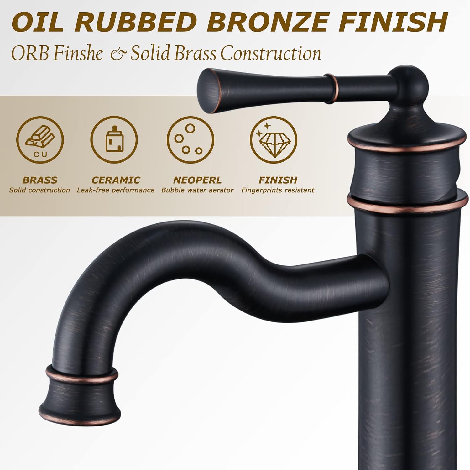 Vessel Sink Faucet ORB Bathroom Tall Faucet Single Hole Deck-Mount Pop up Drain Assembly Without Overflow Water Supply Lines Included
