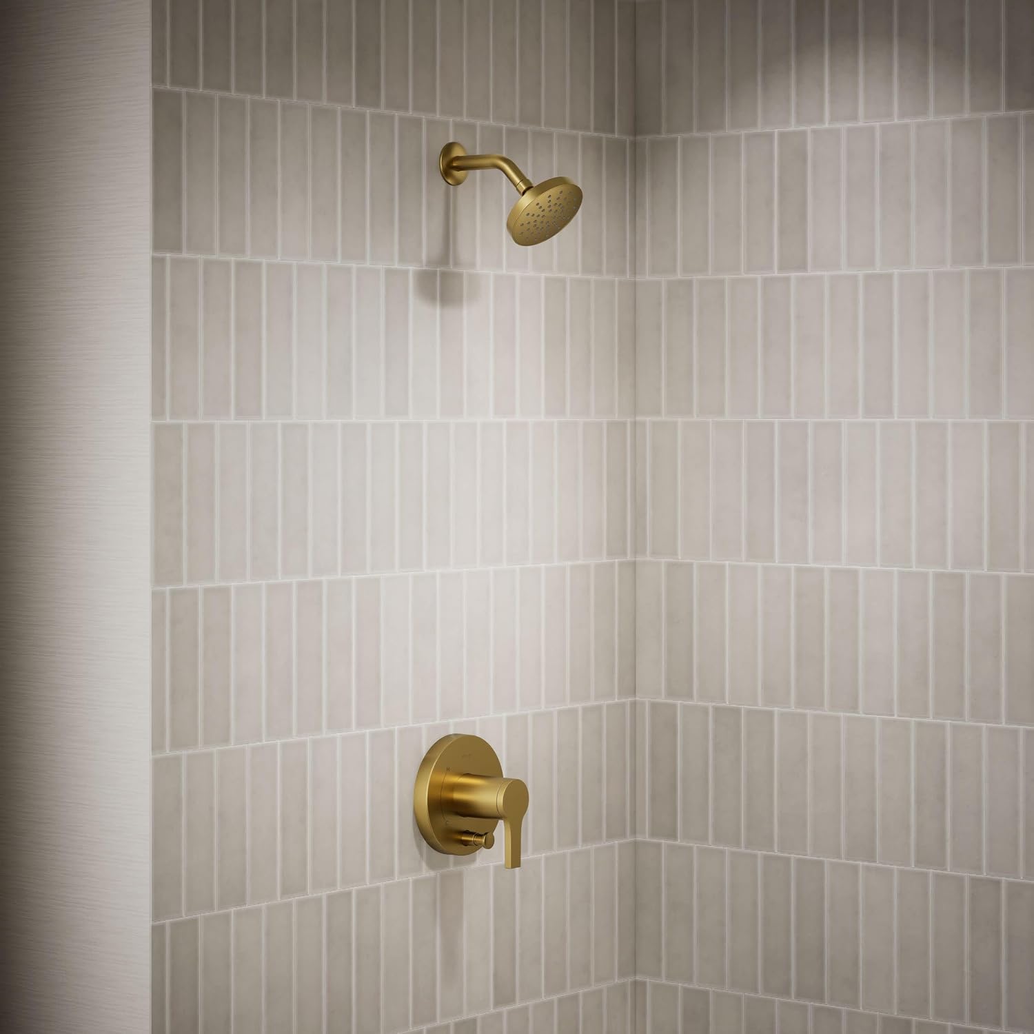 KOHLER T35326-4G-2MB, Elate Rite-Temp Shower Trim Kit with Push-Button Diverter, 1.75 GPM Showerhead, Vibrant Brushed Moderne Brass, Efficient Water Flow, Luxurious Shower Experience
