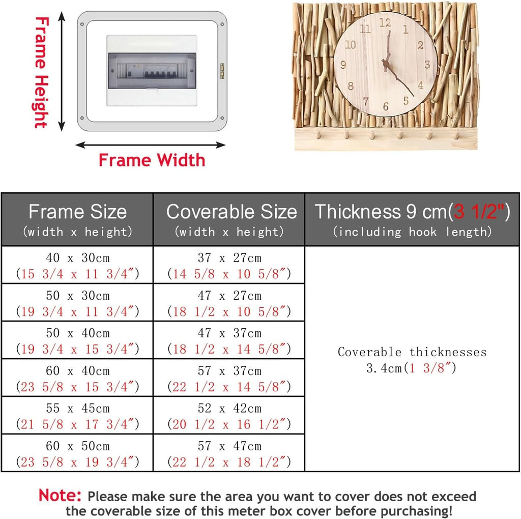 Electrical Panel Cover Wood Fuse Box Cover Cabinet Decorative, Retro Clock Breaker Box Cover Panel with Hook, Easy-to-Install Meter Box Cover for Home Office Dorm(WXH-55 x 45CM(21.7 x 17.7))