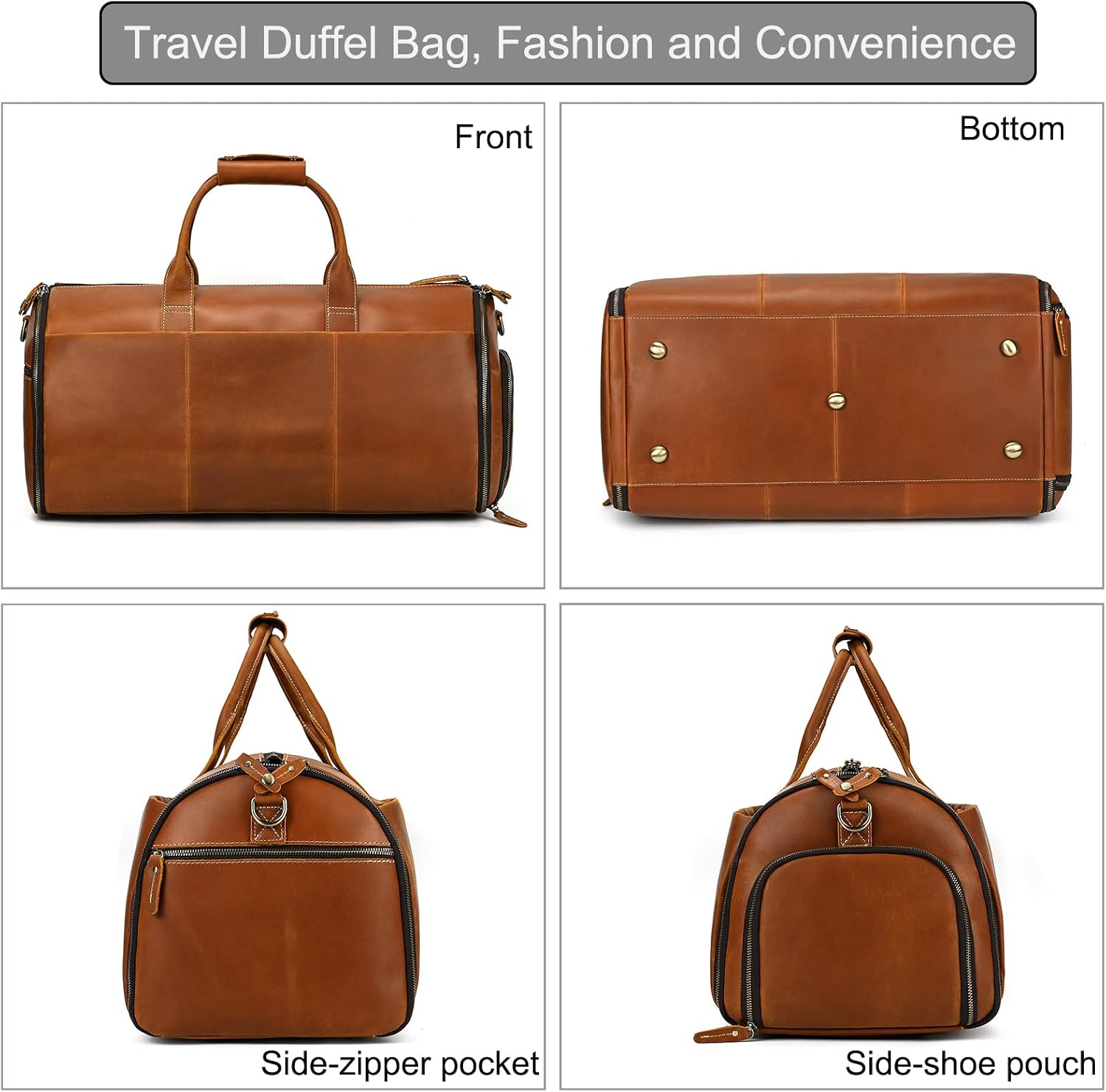 LUUFAN Full-grain Leather Garment Bag Large Capacity Travel Bag Business Suit Carrier Bag with Shoe Compartment, Overnight Gym Sports Duffel Bags for Men Women, Light Brown