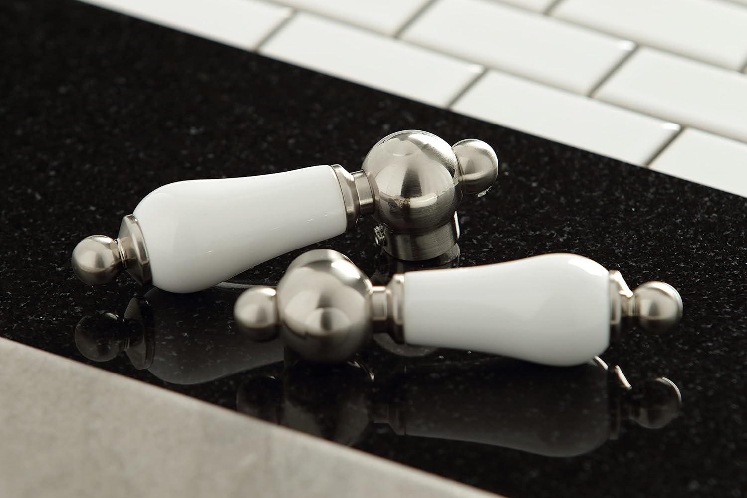 Kingston Brass KB1978PL Heritage Widespread Lavatory Faucet with Porcelain Lever Handle, Brushed Nickel