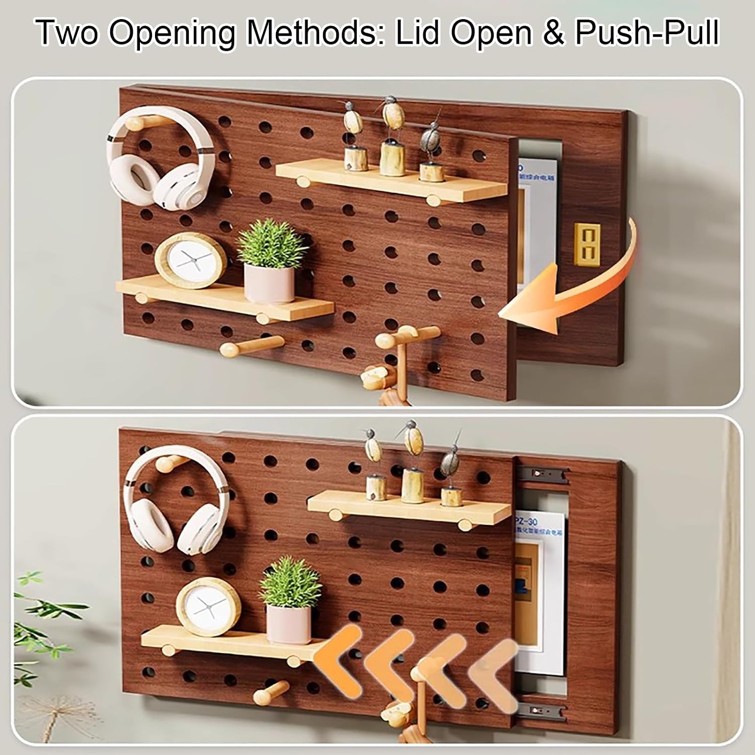 Decorative Fuse Box Covers, Wall Mounted Electrical Panel Cover, Pegboard Combination Organizer Storage, Adapts to Different Interior Styles(Wood 2,70 * 50cm/27.5 * 19.7in)