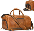 LUUFAN Full-grain Leather Travel Bag Large Capacity Duffel Luggage Bag with Shoe Compartment, Men Weekend Overnight Bag for Business Holiday Trip, Light Brown