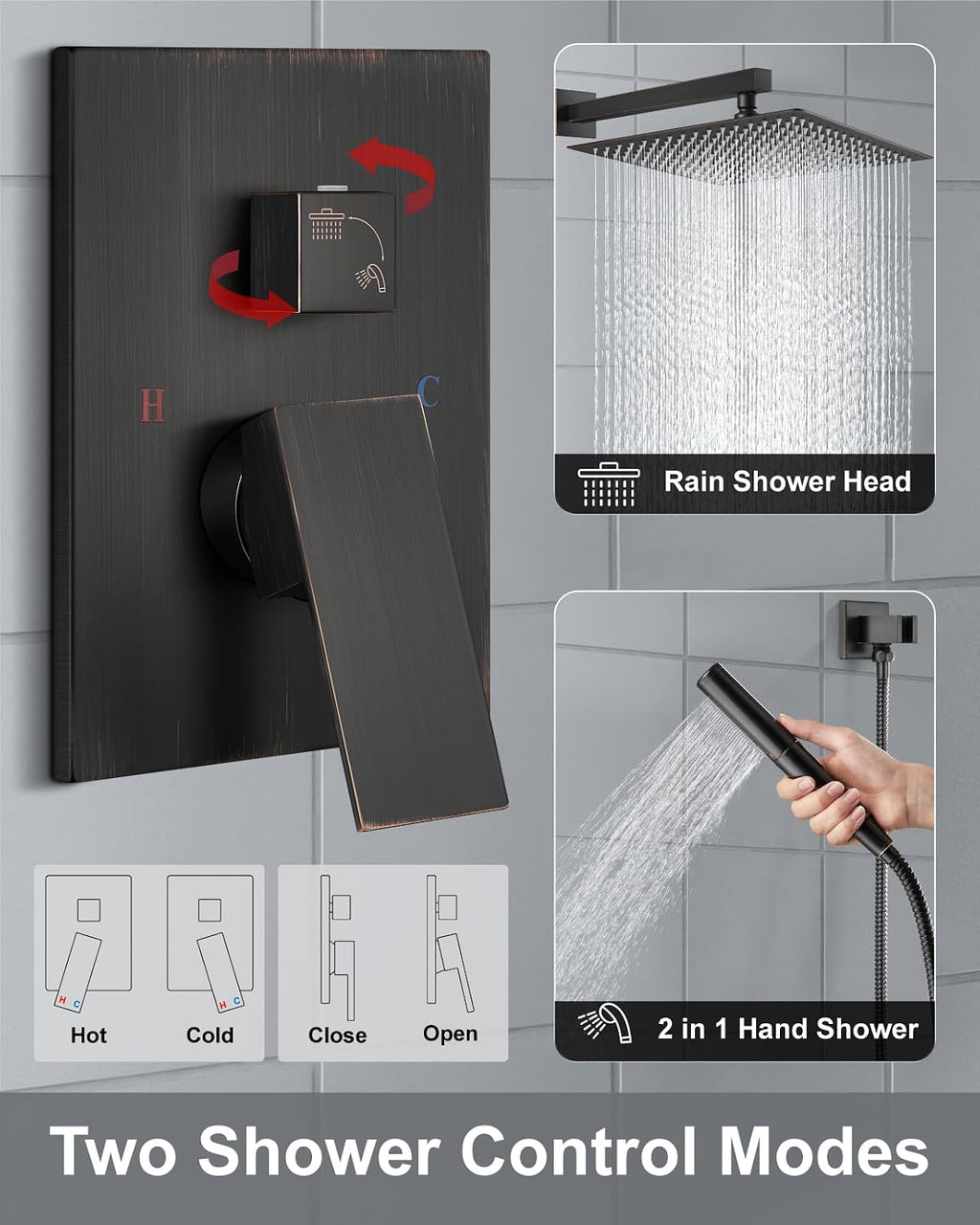 Aolemi Shower Faucet Set, High Pressure Shower System with 2-in-1 Handheld Sprayer, Wall Mount Fixture Combo with Rough-in Valve, 16 Inch Shower Head, Oil Rubbed Bronze